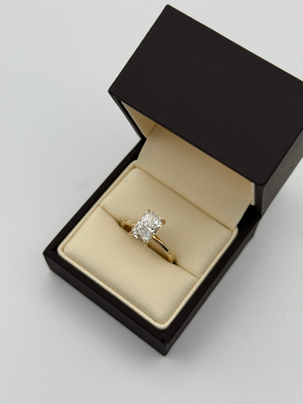 2ct Radiant Lab Grown Diamond  Engagement Ring on 18K Yellow Gold Band by Aura Diamonds