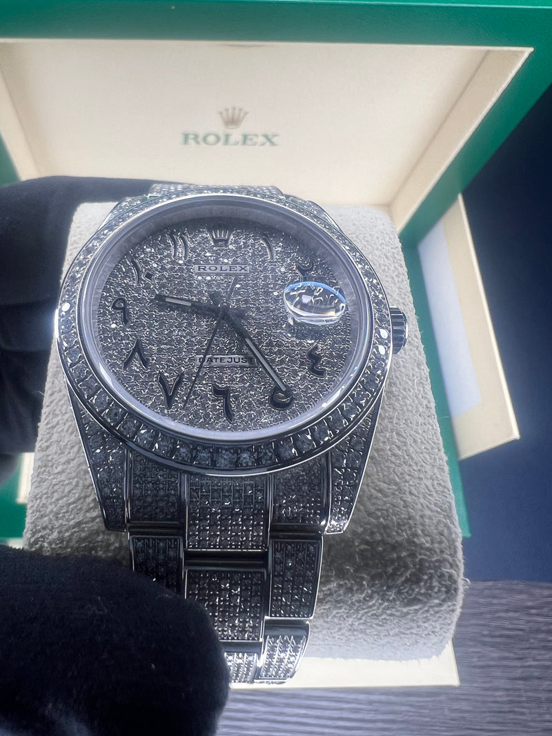 Rolex Datejust 41 'Bussdown' | Fully set VSII natural diamonds Arabic Dial 126300 | Pre-owned 2022 Diamond set datejust